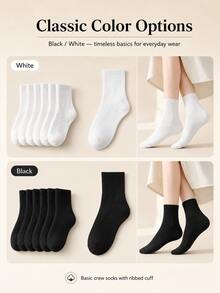 1-20Pairs Solid Combed‑Cotton Mid‑Calf Socks, Elastic Breathable & Versatile, Ideal For Students, Office‑Workers And Sports Lovers Back To School - Multicolor - View 9