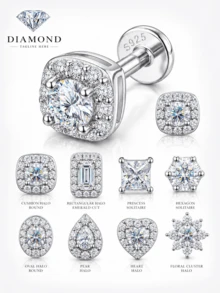 EleRunis 1PC 0.5CT Moissanite Diamond 925 Sterling Silver Hypoallergenic Flat Back Brilliant Halo Color VVS1 Engagement For Women Men Wedding Bridal Jewelry - Silver - View 2