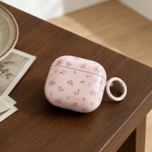 Fashion Creative Pink Floral Earphone Case With Hanging Ring For Airpods 4th Gen Cute Earphone Cover Apple 2nd Gen 3rd Gen New Protective Case Pendant Airpodspro 3 Korean Style Earphone Case Pro 2 Girls Earphone Case Protective Cover Spring Summer Earphone Case Birthday Gift Holiday Gift - Baby Pink - View 4