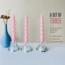 1 Box 3pcs Twisted Spiral Taper Candles, 18cm/7.1in, 2cm Base Diameter, Smokeless & Dripless, Unscented Decorative Dinner Candles For Wedding, Table Centerpiece & Home Decor - Pink - View 8