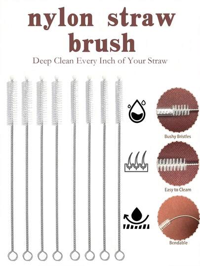 10pcs Straw Cleaning Brushes, Stainless Steel Small Brushes, Suitable For Cleaning Crevices, Teapots, Straws And Baby Bottles