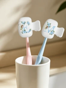 Little Elf Blue Letter Toothbrush Holder - Toothbrush Cover, Cute Design Travel And Home Storage Box With Transparent Lid, Protects Toothbrush Head, Compact Portable Design Convenient To Carry, Protects Toothbrush Head, Features Dual Drainage And Ventilation, Suitable For Home, Dorm And Travel Use | Cute Toothbrush Head Storage Box, Suitable For Bathroom Storage, Suitable For Home And Dorm Use, Back To School, Outings, Back To School, Teacher Gift - Multicolor - View 3