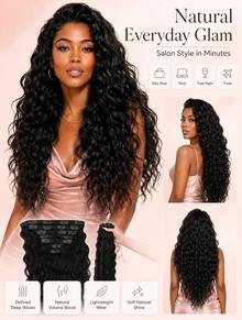 Women's Long, Deep Curly Hair Clip Style Full Roll Wavy Wig Set Is Lightweight And Easy To Install, Suitable For Travel With No Glue Needed Wigs, And Easy To Wear As Halloween Accessories. The Hair At 9am Is Light, Soft, And Naturally Shiny - Natural & Black - View 2