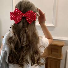 Women's Oversized Black Polka Dot Bow Hair Clip, Vintage Silk French Style Hair Accessory, Cute Y2K Style Bow Hair Clip Suitable For Party, Vacation And Daily Wear - Black - View 9