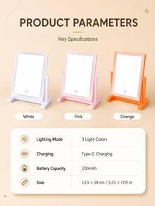 1pc LED Makeup Mirror With Lights, 200mAh USB Rechargeable Tabletop Vanity Mirror, 3 Lighting Modes, Dimmable Touch Control, Adjustable Desk Mirror, Portable Travel Cosmetic Mirror For Dorm Bedroom Office, Back To School Dorm Room Essentials - Multicolor - View 11