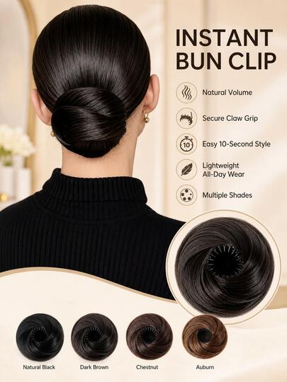 topshiny 1pc Stretchable Bun Hair Extension With Claw Clip, Women's Synthetic Hair Bun Hairpin, Easy To Use Voluminous Updo Hair Accessory
