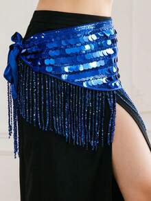 Shimmer Coin Tassel Belly Dance Hip Scarf With Dangling Charms For Festival Rave, Cosplay Costume, Dance Training And Performance - Multicolor - View 13