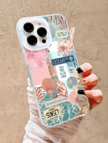 1件羽毛與貝殼拼貼防震手機殼，相容於 Apple 17 16 15 14 13 12 11 Pro Max 及系列 - 彩色 - 查看 4