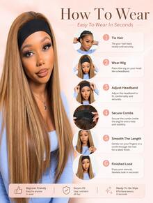 Honey Blonde Straight Headband Wig Synthetic Long Silky Hair Beginner Friendly Secure Combs Ready To Go Easy Wear Daily Fashion Wig - Gold - View 1