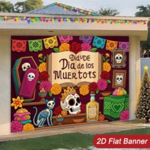 1pc 2D Flat Banner Day Of The Dead Themed Vintage Decorative Backdrop, Suitable For Mexican Festival Decoration, Home Party Background, Altar Arrangement, Photography Backdrop Wall, Indoor And Outdoor Holiday Atmosphere Creation, Polyester Material, Day Of The Dead Decoration, Halloween Decoration Supplies - A - View 6