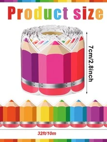 1pc Colorful Self-Adhesive Decorative Paper Border Strip, Suitable For Classroom Bulletin Boards And School Notice Boards, No Extra Glue Needed, Vibrant Multicolor Wall Edge Decoration Strip, Back To School Classroom Decor, DIY Classroom Wall Display - Multicolor - View 7