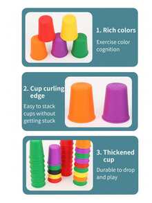 (Random Color) 50 Cards 12 Cups 1 Bell/50 Cards 6 Cups Game Set Educational Competition Stacking Cups, Desktop Game Stacking Tower Game Christmas Gift Interactive Toy - Multicolor - View 4