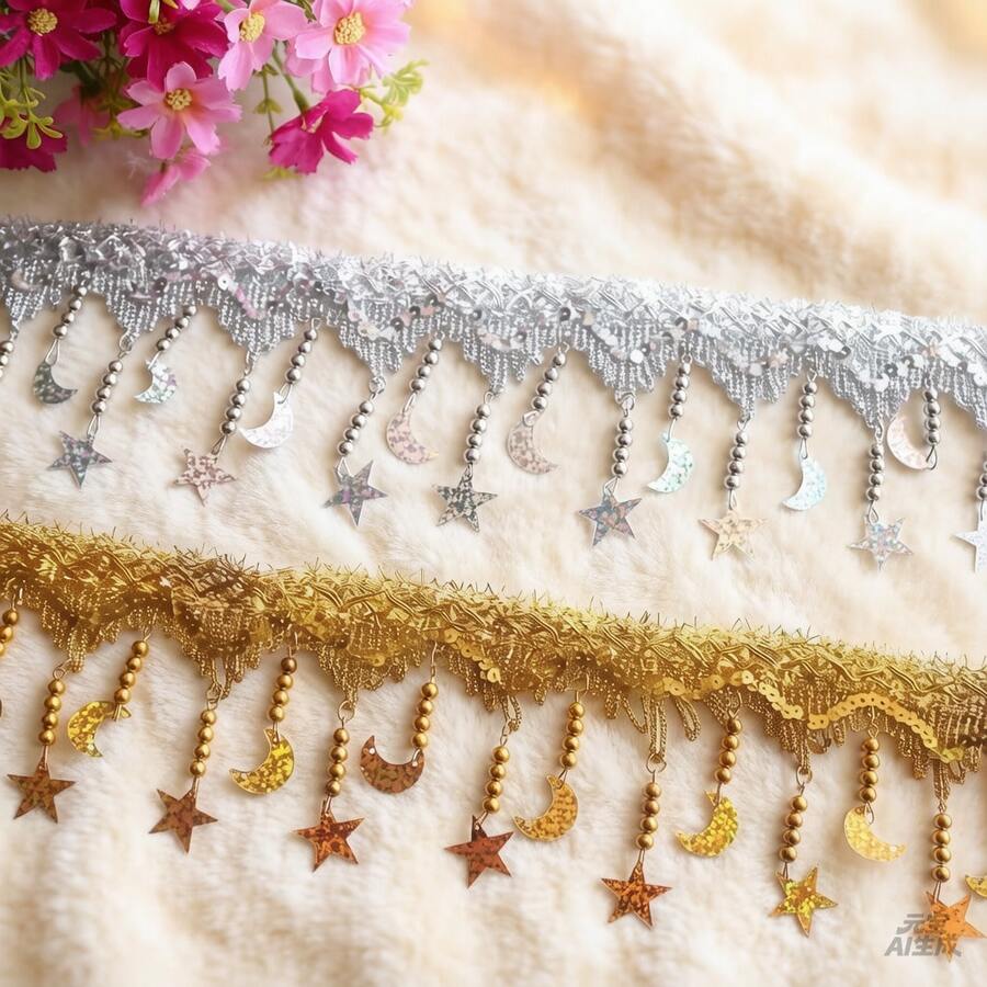1 Yards 8cm Star Gold Pendant Lace Tassel Sewing Rhinestones Lace Diy Accessories Jewelry Materials Fringe Tassels Fabric Decoration Pendant Accessories - Multicolor - View 1
