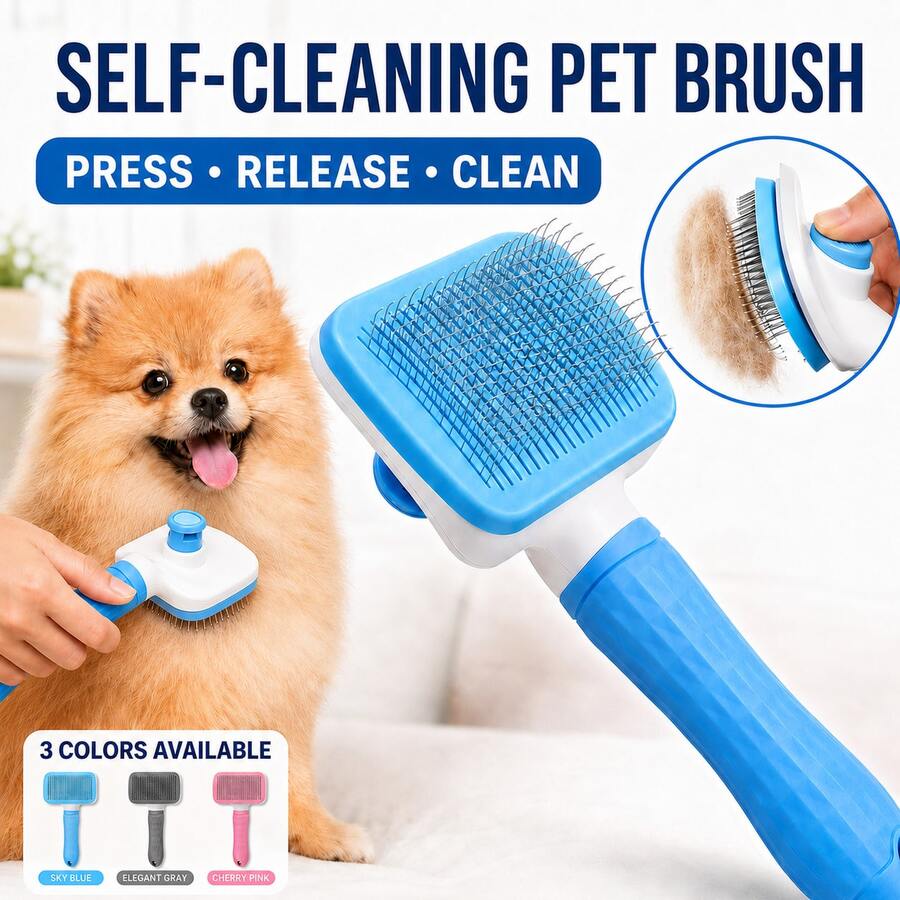 1pc Easy-Clean Pet Grooming Brush With One-Click Self-Cleaning Function, Suitable For Cats And Dogs Shedding, Curved Bristle Design For Gentle Massage, Ideal For Removing Loose Hair, Specially Designed For Pet Grooming - Multicolor - View 1