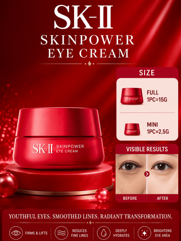 SK-II Energizing Radiance Eye Cream, 2.5g Sample/15g Full Size, Smooths Wrinkles, Firms Skin, Reduces Fine Lines Around Eyes, Suitable For All Skin Types