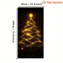 2D Planar Flag, 2D Plane - 1 Piece Of 2D Flag Christmas-Themed Banner Background, Illuminated Golden Christmas Tree With Gold Glittering Points And Top Star Elements - 90*180 cm - View 5