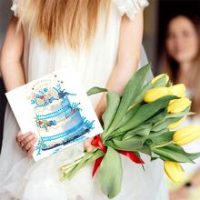 6pcs Diamond Painting Greeting Card Kit, Cake, Bird, Drift Bottle, Elephant Theme, Paper Material With Round Crystal Rhinestone Embellishments, Suitable For Christmas Eve Gift Card, Birthday Gift - 6Pcs - View 6
