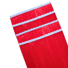 Kercsityn Hot Pink Mini Tape In Hair Extensions Human Hair Invisible Long Diy Hair Extensions Tape Ins Straight Pink Real Hair For Party - Multicolor - View 24