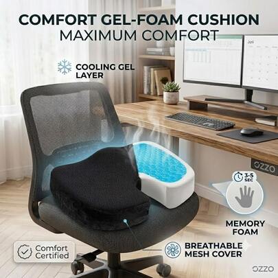 1pc Gel + Mesh + Side Handle Memory Foam Seat Cushion. Gel Upgrade For Cooler Feel, Mesh For Breathability And Comfort, Premium Memory Foam Filling. Suitable For Home Chairs, Office Chairs, Gaming Chairs, Car Seats. Removable And Washable Cover.
