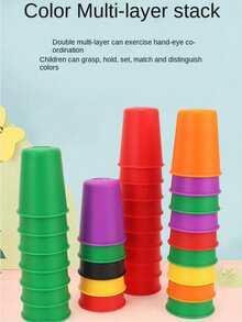 (Random Color) 50 Cards 12 Cups 1 Bell/50 Cards 6 Cups Game Set Educational Competition Stacking Cups, Desktop Game Stacking Tower Game Christmas Gift Interactive Toy - Multicolor - View 5