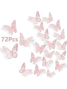 72 件 3D 镂空蝴蝶贴纸、蝴蝶装饰贴花、贴纸、墙贴花、家居装饰乙烯基贴花、春季装饰品让您的家焕然一新、拉玛装饰贴纸礼物生日毕业 - 粉色 - 查看 9