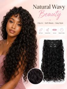 Black Soft Curly Clip In Hair Extensions Natural Blend Soft Touch Easy Wear Synthetic Hair Pieces Daily Fashion Hair Accessory Soft Waves,Natural Blend - Natural & Black - View 7