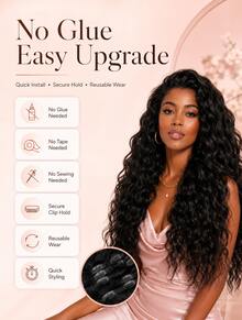 Women's Long, Deep Curly Hair Clip Style Full Roll Wavy Wig Set Is Lightweight And Easy To Install, Suitable For Travel With No Glue Needed Wigs, And Easy To Wear As Halloween Accessories. The Hair At 9am Is Light, Soft, And Naturally Shiny - Natural & Black - View 8