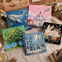 1pc 3D Pearl Diamond Painting Kit, DIY Embossed Rhinestone Mosaic Art Set With Full Accessories, Whale/Castle/Rabbit Tree Pattern Handmade Wall Decor Gift For Girls Home Bedroom Ornament - Multicolor - View 3