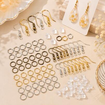 QIAO A Set Of 300 Earring Components In 4 Colors, Including Ear Hooks, Open Rings, And Silicone Ear Stoppers, Suitable For Making DIY Earrings And Jewelry.