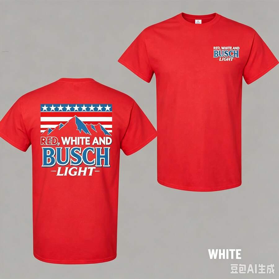 Red White And Busch Light 2 Sided T-Shirt, 4th Of July Merch, Patriotic Drinking Shirt, Casual Streetwear Top, Graphic Tee For Men, For Womendazy Clot - 紅色 - 查看 1
