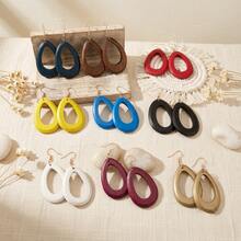 10 Pairs/Sets Wooden Hollow Teardrop Earrings, Suitable For Mother's Day And Daily Gifts. - Gold Hoop Earrings - View 4