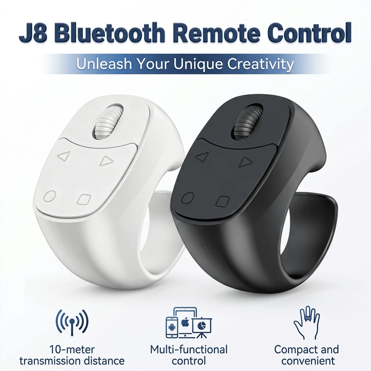 Smart Ring Remote, Bluetooth Page Turner For Reading Apps, Video Scroller, Music Controller, Camera Shutter, Like Button And Volume Control, Built-In 30mAh Battery - View 1