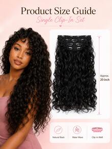 Black Soft Curly Clip In Hair Extensions Natural Blend Soft Touch Easy Wear Synthetic Hair Pieces Daily Fashion Hair Accessory Soft Waves,Natural Blend - Natural & Black - View 5