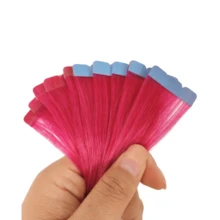 Kercsityn Hot Pink Mini Tape In Hair Extensions Human Hair Invisible Long Diy Hair Extensions Tape Ins Straight Pink Real Hair For Party - Multicolor - View 50