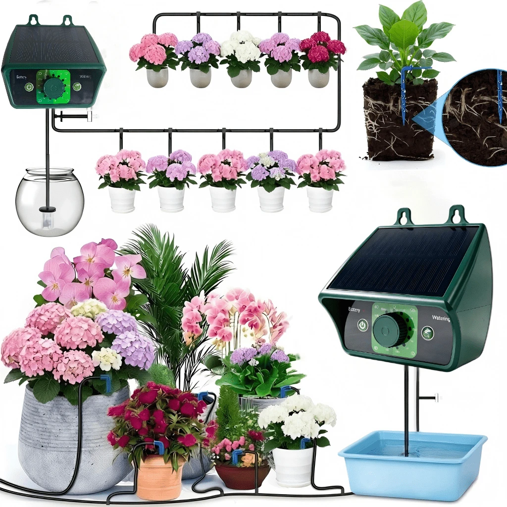 Solar Powered Automatic Watering System Kit, Suitable For Indoor & Outdoor, Programmable Compact Design, Auto Drip Irrigation Pump For Indoor/Outdoor, No Need To Worry About Lack Of Water, Auto Shut Off, Suitable For 10-12 Plants - Solar Powered - View 1