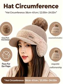Berretto invernale in maglia con fodera in peluche da donna, adatto per sport all'aperto e abbigliamento casual, stile versatile - Berretto di lana con paraorecchie - Visualizzare 9