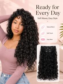 Black Soft Curly Clip In Hair Extensions Natural Blend Soft Touch Easy Wear Synthetic Hair Pieces Daily Fashion Hair Accessory Soft Waves,Natural Blend - Natural & Black - View 1