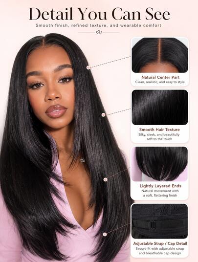 Black Long Sleeved Straight Tube Synthetic Wig With Natural Wig Accessories That Do Not Require Glue, Easy To Wear. Daily Fashion Full Hair Wig Natural Wig Set, Facial Frame, Smooth And Silky, Light Colored Layered End Hair At 9am