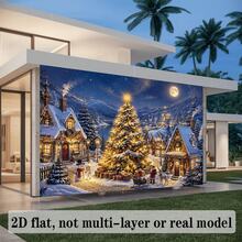 Pancarta de fondo para fiesta temática navideña 2D plana, tema de pueblo invernal con noche nevada, incluye árbol de Navidad decorado, cabaña cubierta de nieve, Papá Noel, renos, muñeco de nieve y otros elementos. Sin necesidad de energía. Efecto decorativo lleno de una atmósfera navideña cálida y rica - 150*210cm - Ver 4