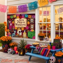 1pc 2D Flat Banner Day Of The Dead Themed Vintage Decorative Backdrop, Suitable For Mexican Festival Decoration, Home Party Background, Altar Arrangement, Photography Backdrop Wall, Indoor And Outdoor Holiday Atmosphere Creation, Polyester Material, Day Of The Dead Decoration, Halloween Decoration Supplies - A - View 3