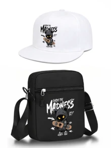 1件/2件裝「ENJOY THE MADNESS」卡通圖案印花中性平帽簷嘻哈棒球帽與斜跨包，街頭時尚戶外運動棒球帽平帽簷帽子與包，可調節，適合日常穿著與禮品 - 彩色 - 查看 17
