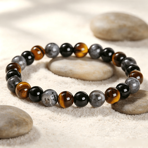 Natural Black Flash Stone, Yellow Tiger Eye, Black Stone Mixed Beaded Bracelet, Multiple Natural Stone Combination Design With Auspicious Meaning, Novel Style | Rich Colors | Suitable For Daily And Business Wear | Brings Good Mood