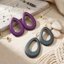 10 Pairs/Sets Wooden Hollow Teardrop Earrings, Suitable For Mother's Day And Daily Gifts. - Gold Hoop Earrings - View 3