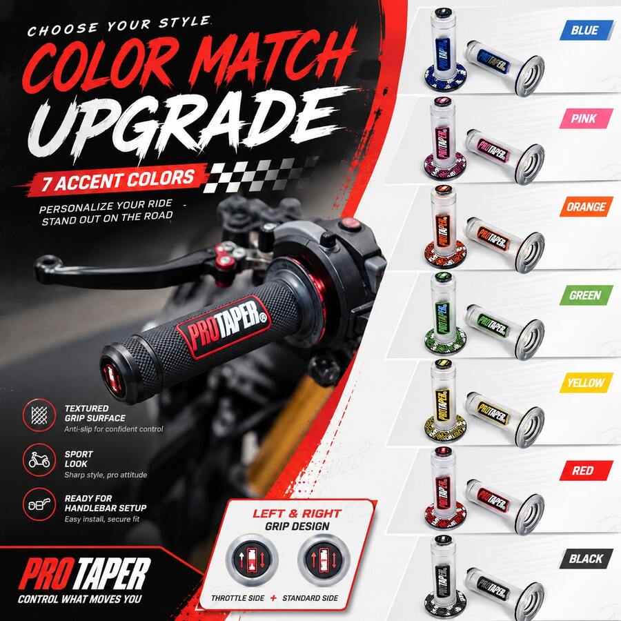 Universal Motorcycle Replacement Handlebar Grips, PRO Anti-Slip Rubber Throttle Handle Sleeves, Shock Absorbing Mod Accessories Fit Daily Locomotive & Off-Road Dirt Bike Riding - A - View 1
