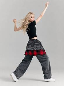 Jazz Street Dance Brand Red & Black Punk Plaid Hem Butt Cover, Waist Wrap For Dancing - Multicolor - View 6