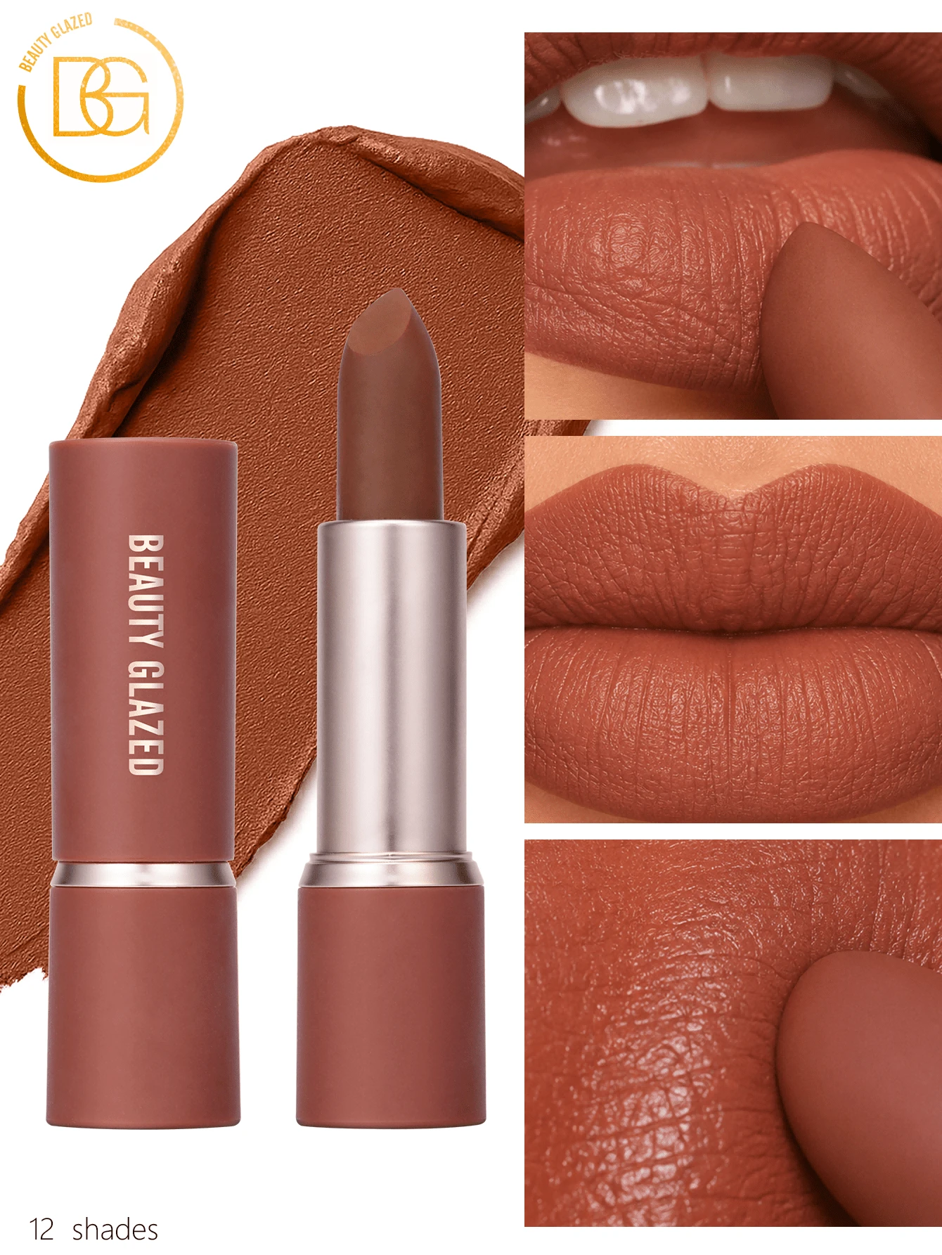 beauty glazed Set de Lápiz Labial Mate, Color Nude, Hidratante, de Larga Duración, Caja de Regalo Cosmético Resistente al Agua - #107 - Ver 1
