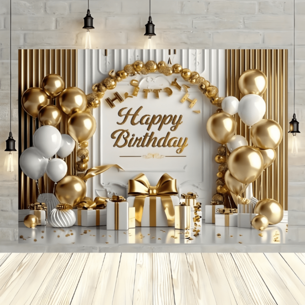 1pc Multi-Functional Happy Birthday Banner With Gold And White Balloons And Large Bows - Perfect For Princess Theme Party, Bachelorette Party Celebration, Photo Backdrop, Decor And Photography Props. Multiple Sizes Available