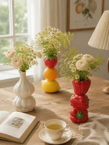 1pc Creative Fruit & Vegetable Vase, Colorful Layered Strawberry, Lemon, Chili Or Garlic Flower Holder, Cute & Quirky Desktop Decor, Suitable For Kitchen, Dining Room, Windowsill, Coffee Bar, Housewarming Gift - Multiple Models - View 2