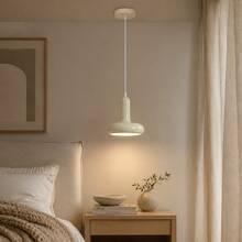 1PC Vintage Cream Style Ceramic Texture Pendant Light, E27 Socket Minimalist Creative UFO Shape, Dining Room Bar Counter Entryway Bedroom Single Head Decorative Pendant Light (Bulb Not Included) - White - View 2