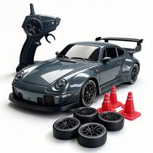 1:24比例遥控漂移车，带LED灯、漂移轮胎，竞速运动玩具，创意礼物，适合成人、男孩、女孩和儿童，灰色 - 彩色 - 查看 2